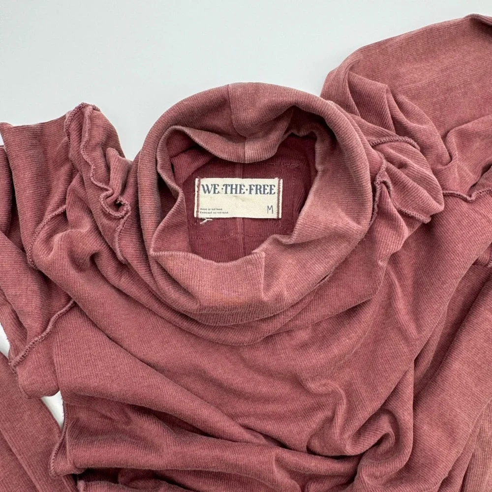 We The Free People Burgundy Ribbed Turtleneck Exposed Seam Long Sleeve Top M
